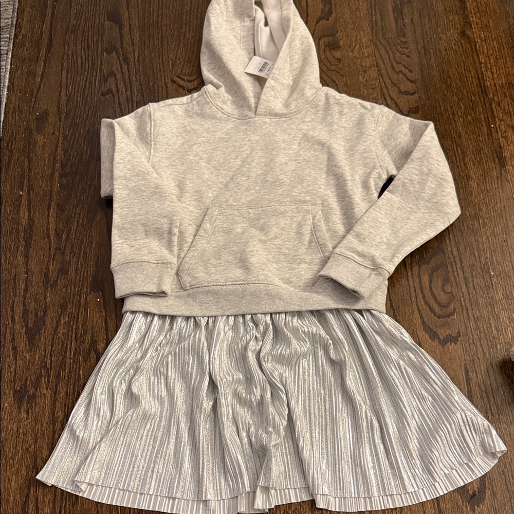 Crewcuts gray Hoodie dress with Silver Pleated Skirt